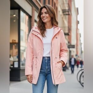 Tommy Hilfiger Women’s XS Pink Softshell Hooded Raincoat Zip Front